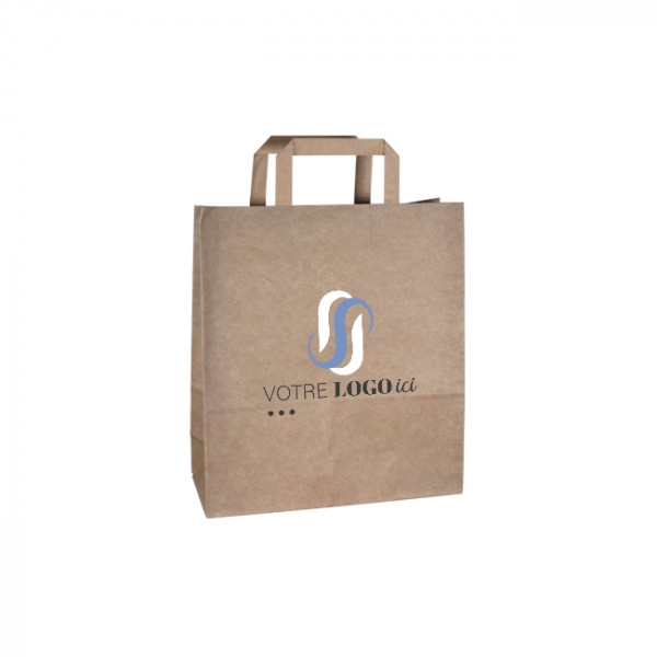 Bolsa de la compra personalizada en papel kraft 24 + 10 x 32 cm - Asas planas - Impresión en hasta 3 colores