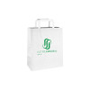 Bolsa de la compra personalizada de papel blanco 26 + 14 x 30 cm - Asas planas - Impresa hasta en 3 colores