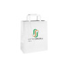 Bolsa de la compra personalizada de papel blanco 26 + 14 x 30 cm - Asas planas - Impresa hasta en 3 colores