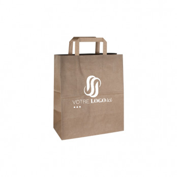 Bolsa de la compra personalizada en papel kraft 26 + 12 x 35 cm - Asas planas - Impresión hasta 3 colores