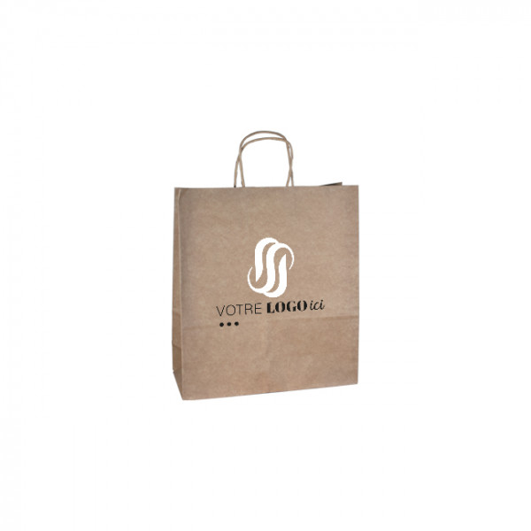 Bolsa de la compra personalizada en papel kraft 24 + 10 x 32 cm - Asas retorcidas - Impresión en hasta 3 colores