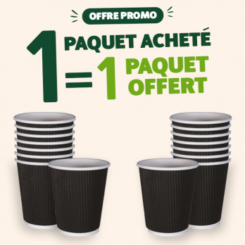 Vaso de cartón de triple pared negro de 12 oz: por cada paquete comprado, te regalamos otro.